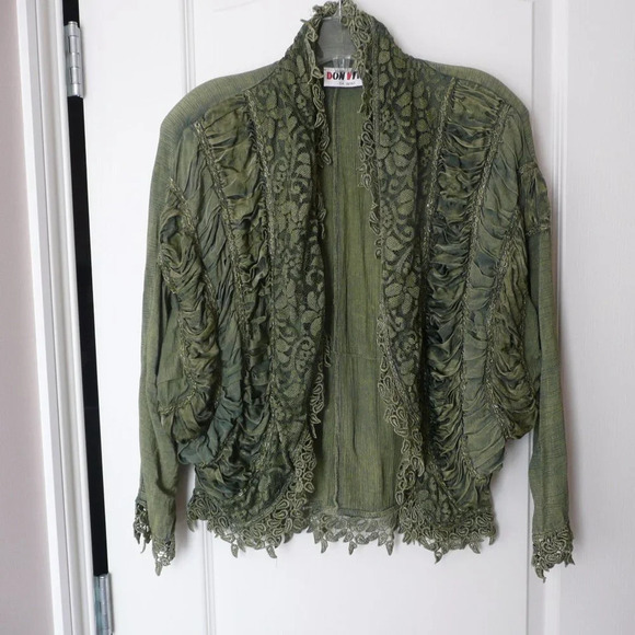 Vintage Don Vito Open Front Jacket Cardigan Green Ruffles Made in Italy Witchy - Picture 1 of 8